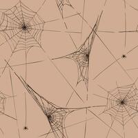 Halloween spiderweb seamless pattern. Ornament of cobweb, spiders. Vector illustration in retro sketch style. Abstract design for spooky, scary, horror decor.