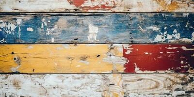 Horizontal retro background with wooden planks of different colors ,Generative AI photo