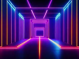 3d render, abstract neon light background with floor reflection, ai generate photo