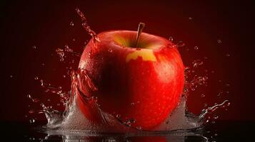 Red Apple Bathed in a Splash of Freshness. Generative AI photo