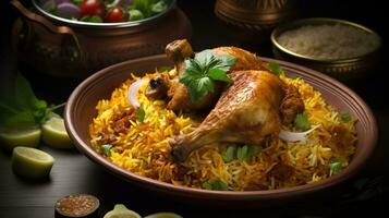 Flavorful Feast. Indulge in the Goodness of Chicken Biryani. Generative AI photo