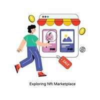 Exploring Nft Marketplace Flat Style Design Vector illustration. Stock illustration