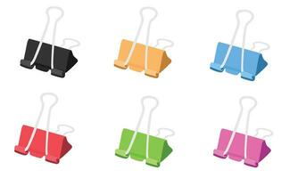 Binder clip vector illustration in different colors. Back to school concept. Stationery, office supplies or school supplies vector. Flat vector in cartoon style isolated on white background.