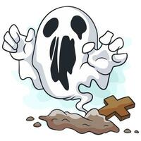 cute cartoon ghost coming out of the grave vector