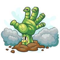 cartoon zombie hand coming out of burial ground vector