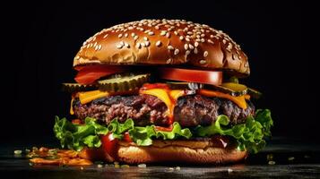 un de cerca revista calidad Disparo de un delicioso hamburguesa ai generado foto