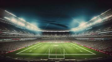 The Spectacle of a Fully Illuminated Football Stadium. Generative AI photo