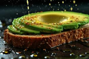 Sliced Avocado toast with sesame seeds on it Generative AI photo