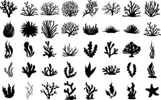 Big collection of oral silhouettes, isolated underwater elements vector