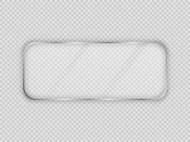 Glass plate in rounded rectangular frame isolated on background. Vector illustration.