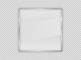 Glass plate in square frame isolated on background. Vector illustration.