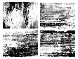 Grunge natural wood monochrome texture. Set of four abstract wooden surface overlay backgrounds in black and white. Vector illustration