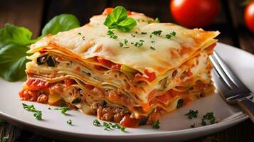 Delicious Vegetarian Lasagna. Give it a try and enjoy it as a lunch or dinner. Generative AI photo