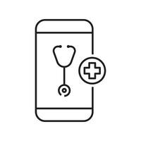 Telemedicine Outline Icon With Smartphone Symbol, Doctor, Chat Symbol, Stethoscope Sign, Healthcare And Medical Design Elements, Online Treatment With Video Call, Online Consulting Icon Vector