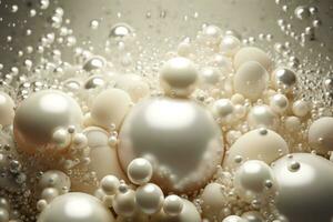 Beautiful abstract background with shiny balls. A set of pearl bubbles. Created using generative AI. photo