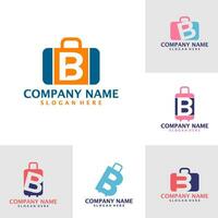 Set of Letter B with Suitcase logo design vector. Initial B with Suitcase logo design template concept vector