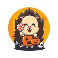 hedgehog with halloween pumpkin costume. Cute halloween cartoon illustration. vector