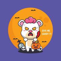 zombie polar bear want candy. Cute halloween cartoon illustration. vector