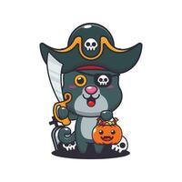 pirates panther in halloween day. Cute halloween cartoon illustration. vector