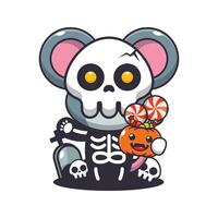 mouse with skeleton costume holding halloween pumpkin. Cute halloween cartoon illustration. vector