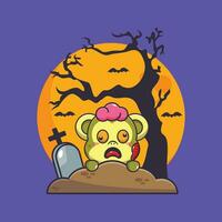 zombie monkey rise from graveyard in halloween day. Cute halloween cartoon illustration. vector