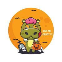zombie hippo want candy. Cute halloween cartoon illustration. vector