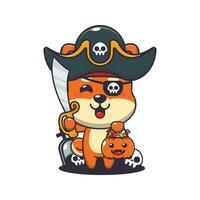 pirates shiba inu in halloween day. Cute halloween cartoon illustration. vector