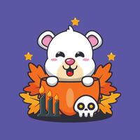 cute polar bear in halloween pumpkin. Cute halloween cartoon illustration. vector
