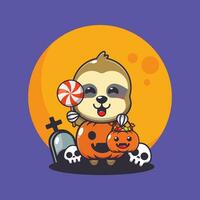 sloth with halloween pumpkin costume. Cute halloween cartoon illustration. vector