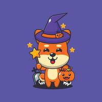 witch shiba inu in halloween day. Cute halloween cartoon illustration. vector