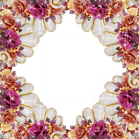 Shabby chic frame with purple roses png