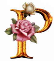 Golden roses letter P png