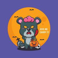 zombie panther want candy. Cute halloween cartoon illustration. vector