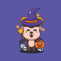 witch ram sheep in halloween day. Cute halloween cartoon illustration. vector