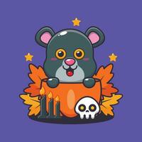 cute panther in halloween pumpkin. Cute halloween cartoon illustration. vector