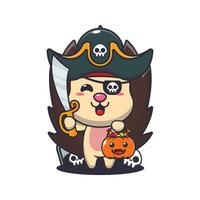 pirates hedgehog in halloween day. Cute halloween cartoon illustration. vector