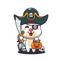 pirates polar bear in halloween day. Cute halloween cartoon illustration. vector