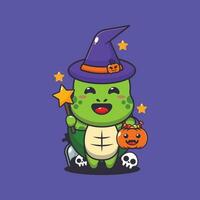 witch turtle in halloween day. Cute halloween cartoon illustration. vector