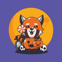 red panda with halloween pumpkin costume. Cute halloween cartoon illustration. vector