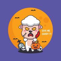 zombie sheep want candy. Cute halloween cartoon illustration. vector