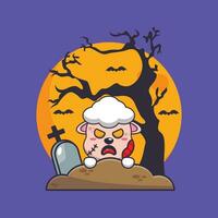 zombie sheep rise from graveyard in halloween day. Cute halloween cartoon illustration. vector