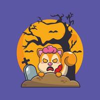 zombie squirrel rise from graveyard in halloween day. Cute halloween cartoon illustration. vector