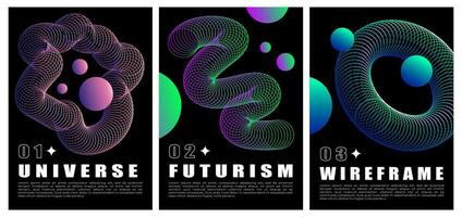 A set of futuristic cyberpunk posters. Retro futuristic poster in brutalism style. Y2k , strange shapes, gradient vector