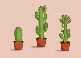 Sets of beautiful cactus in a pot vector art illustration, desert cactus graphics