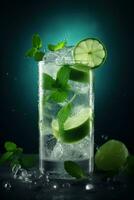 Thirst-Quenching Mojito Magic - A Closeup View of Ice-Cold Refreshment. Generative AI photo