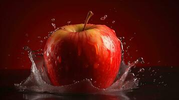 Red Apple Enhanced by a Playful Water Splash. Generative AI photo