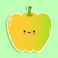 Cute funny colored bell pepper sticker character. Vector hand drawn cartoon kawaii character illustration icon. Isolated on green background. Colored bell pepper character concept