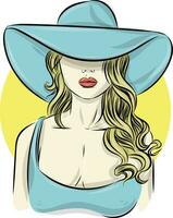 Beautiful woman blonde with  hat. vector illustration