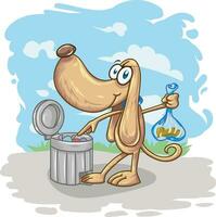 fun Dog throws poop in the bin. cartoon character. on background vector