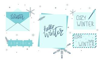 Winter Written paper mail with handwriten text. Flat vector illustration on isolated